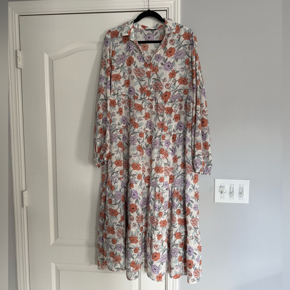 Floral Midi Dress with Long Sleeves